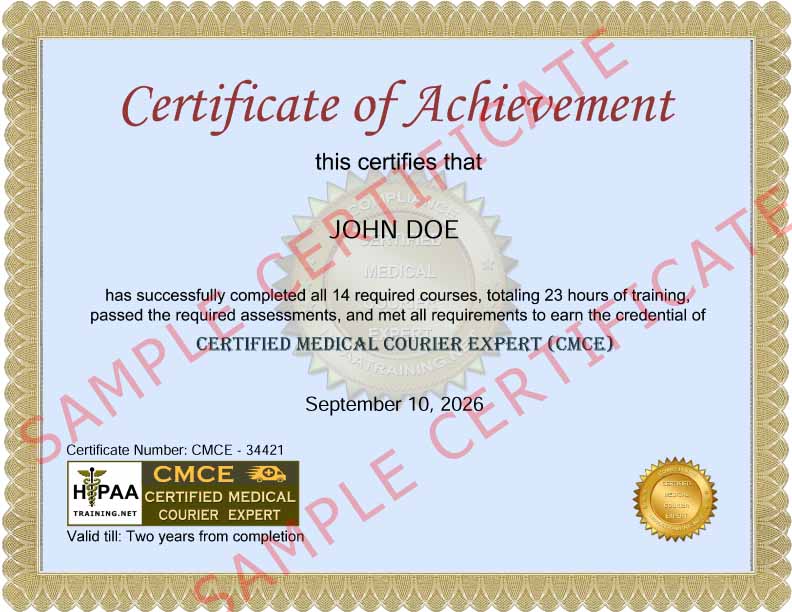 Certified Medical Courier Expert Certificate